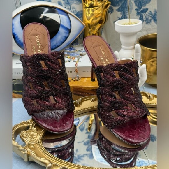🆕 KURT GEIGER LONDON 🧿 NWOB Crystal Embellished Chain Mule Heel, Wine -Sz 37 7 - Picture 4 of 16